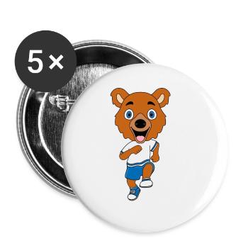 SPORT - LAUFEN - JOGGEN - FITNESS - BÄR - TEDDY - Buttons groß 56 mm (5er Pack) - Weiß - Vorne