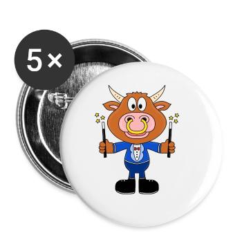 ZAUBERN - ZAUBERSTÄBE - KUH - BULL - RIND - STIER - Buttons groß 56 mm (5er Pack) - Weiß - Vorne