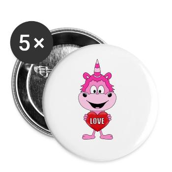 EINHORN - HERZ - LIEBE - LOVE - UNICORN - Buttons groß 56 mm (5er Pack) - Weiß - Vorne