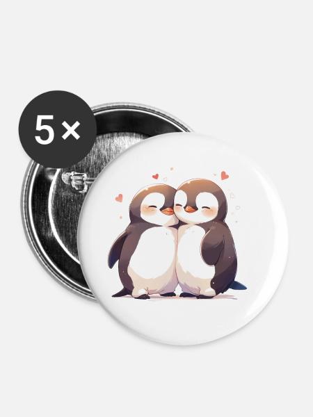 Pinguin Herz Liebe Süß Umarmung Pinguinliebe - Buttons groß 56 mm (5er Pack) - Weiß