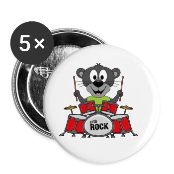 SCHLAGZEUGER - MUSIKER - LET´S ROCK - PANTHER - Buttons groß 56 mm (5er Pack) - Weiß - Vorne