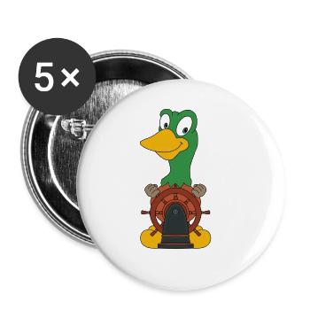 ENTE - KAPITÄN - MEER - SEE - BOOT - SCHIFF - Buttons groß 56 mm (5er Pack) - Weiß - Vorne