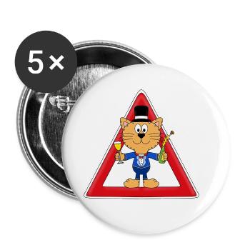 ACHTUNG KATER! - KATZE - TIER - TIERISCH - Buttons groß 56 mm (5er Pack) - Weiß - Vorne