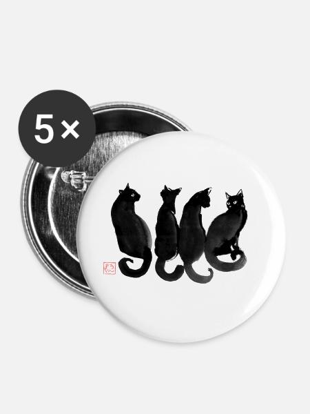 4 Katzen - Buttons groß 56 mm (5er Pack) - Weiß
