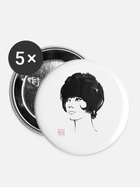 60er Jahre Haarschnitt - Buttons groß 56 mm (5er Pack) - Weiß