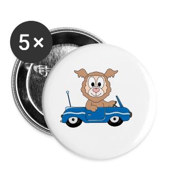 AUTO - LAMA - ALPAKA - TIER - AUTOFAHRER - FUN - Buttons groß 56 mm (5er Pack) - Weiß - Vorne