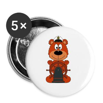 BOOT - SCHIFF - KAPITÄN - BEAR - TEDDYBÄR - TEDDY - Buttons groß 56 mm (5er Pack) - Weiß - Vorne