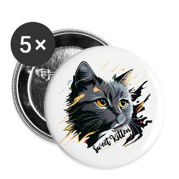 gray kitten, cat - Buttons large 2.2''/56 mm (5-pack) - white - Front