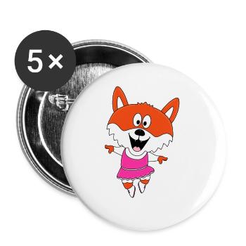 FUCHS - TIER - TANZEN - TÄNZERIN - BALLETT - Buttons groß 56 mm (5er Pack) - Weiß - Vorne