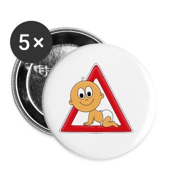 ACHTUNG BABY - BABYS - KIND - MAMA - PAPA - Buttons groß 56 mm (5er Pack) - Weiß - Vorne