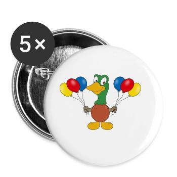 ENTE - LUFTBALLONS - GEBURTSTAG - VOGEL - TIER - Buttons groß 56 mm (5er Pack) - Weiß - Vorne