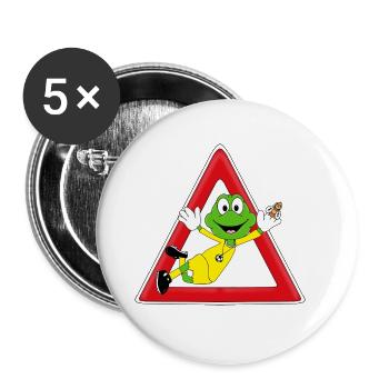 ACHTUNG FLIEGENFÄNGER - FROSCH - FLIEGE - TIERE - Buttons groß 56 mm (5er Pack) - Weiß - Vorne