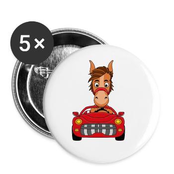AUTO - CABRIO - PONY - PFERD - TIER - TIERISCH - Buttons groß 56 mm (5er Pack) - Weiß - Vorne
