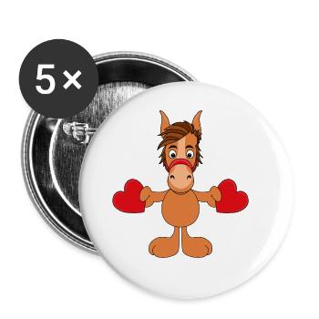 HERZEN - LIEBE - LOVE - VERLIEBT - TIER - PFERD - Buttons groß 56 mm (5er Pack) - Weiß - Vorne