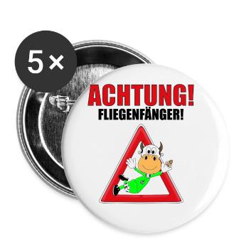 ACHTUNG! FLIEGENFÄNGER - KUH - TORWART - FUßBALL - Buttons groß 56 mm (5er Pack) - Weiß - Vorne