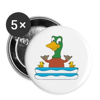 ENTE - POOL - PLANSCHBECKEN - SOMMER - SHAKA - FUN - Buttons groß 56 mm (5er Pack) - Weiß - Vorne