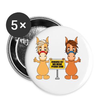 ZUHAUSE IST WO MEINE PFERDE SIND - Buttons groß 56 mm (5er Pack) - Weiß - Vorne
