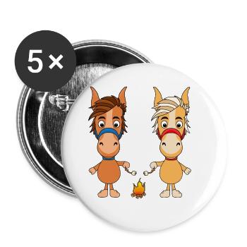 PFERDE - PONY - LAGERFEUER - MARSHMALLOWS - TIERE - Buttons groß 56 mm (5er Pack) - Weiß - Vorne