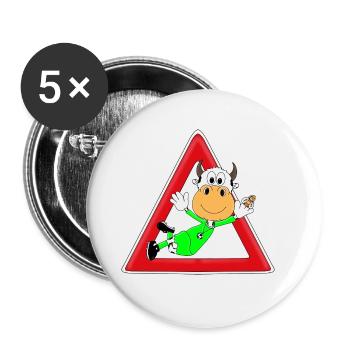 FUßBALL - TORWART - KUH - FLIEGENFÄNGER - SPORT - Buttons groß 56 mm (5er Pack) - Weiß - Vorne