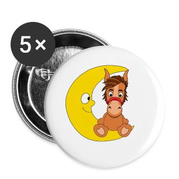 MOND - PFERD - PONY - TIER - KINDER - BABYS - Buttons groß 56 mm (5er Pack) - Weiß - Vorne