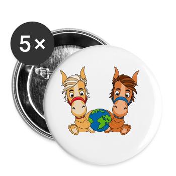 ERDE - WELT - PLANET - PFERDE - PONYS - REITEN - Buttons groß 56 mm (5er Pack) - Weiß - Vorne