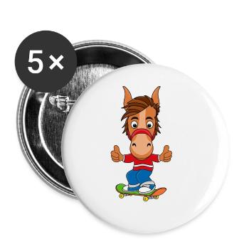 SKATEBOARD - PFERD - PONY - SPORT - TIER - Buttons groß 56 mm (5er Pack) - Weiß - Vorne