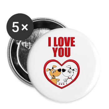 I LOVE YOU - HUNDE - Buttons groß 56 mm (5er Pack) - Weiß - Vorne