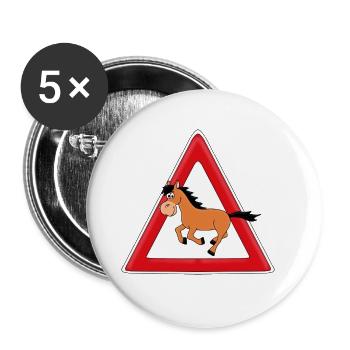 ACHTUNG PFERD - Buttons groß 56 mm (5er Pack) - Weiß - Vorne