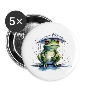 Frosch unter dem Regenschirm - Buttons groß 56 mm (5er Pack) - Weiß - Vorne