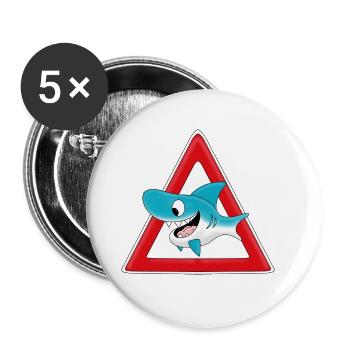 ACHTUNG HAI - Buttons groß 56 mm (5er Pack) - Weiß - Vorne