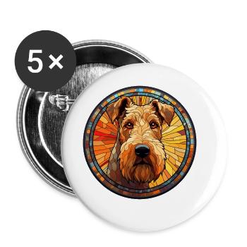 Airedale Terrier Dog Race Aquarelle Verre - Lot de 5 grands badges (56 mm) - blanc - Devant