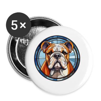 Bulldogge Hunderasse Aquarellglas - Buttons groß 56 mm (5er Pack) - Weiß - Vorne