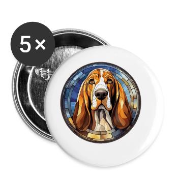 Basset Hound Hunderasse Aquarellglas - Buttons groß 56 mm (5er Pack) - Weiß - Vorne