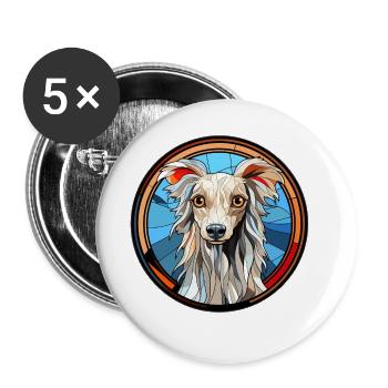 Verre aquarelle de race de chien à crête chinoise - Lot de 5 grands badges (56 mm) - blanc - Devant