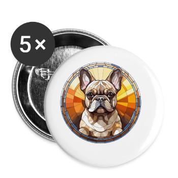 Verre aquarelle de race de chien bouledogue français - Lot de 5 grands badges (56 mm) - blanc - Devant
