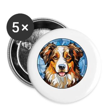 Miniatur Amerikanischer Schäferhund Rasse Aquarell G - Buttons groß 56 mm (5er Pack) - Weiß - Vorne