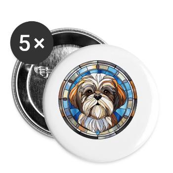 Shih Tzu Dog Breed Watercolor Glass - Buttons large 2.2''/56 mm (5-pack) - white - Front