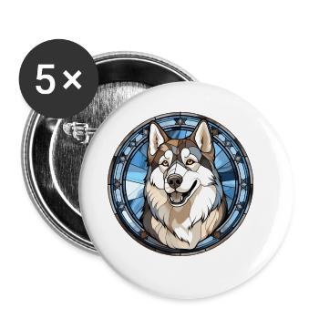 Verre aquarelle de race de chien huskie sibérien - Lot de 5 grands badges (56 mm) - blanc - Devant