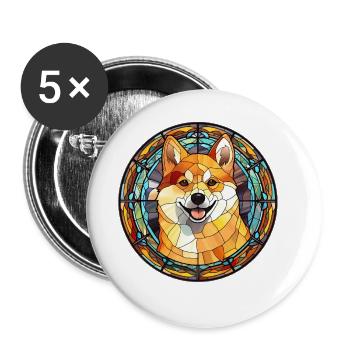 Shiba Inu Hunderasse Aquarellglas - Buttons groß 56 mm (5er Pack) - Weiß - Vorne