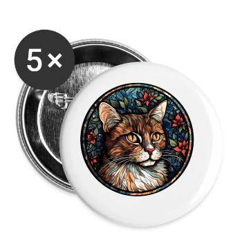 American Wirehair Cat Breed Watercolor Glass - Buttons large 2.2''/56 mm (5-pack) - white - Front