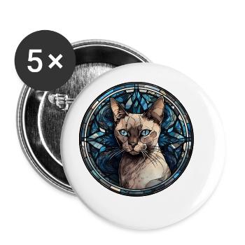 Burma-Katzenrasse Aquarellglas - Buttons groß 56 mm (5er Pack) - Weiß - Vorne