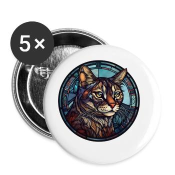 Kalifornisches Aquarellglas mit gespillter Katzenrasse - Buttons groß 56 mm (5er Pack) - Weiß - Vorne