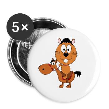 REITEN - PFERD - PONY - BIBER - OTTER - Buttons groß 56 mm (5er Pack) - Weiß - Vorne