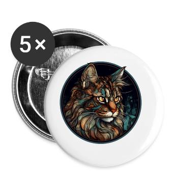 Maine Coon Cat Breed Aquarelle Verre - Lot de 5 grands badges (56 mm) - blanc - Devant