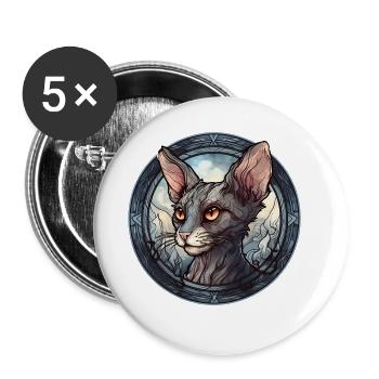 Lykoi Katzenrasse Aquarellglas - Buttons groß 56 mm (5er Pack) - Weiß - Vorne