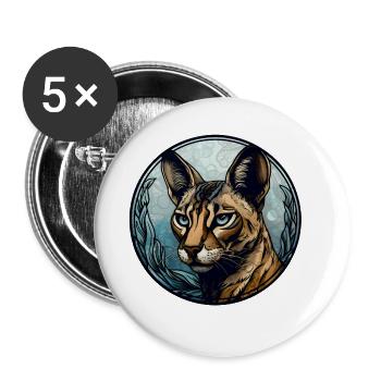 Savannah Katzenrasse Aquarellglas - Buttons groß 56 mm (5er Pack) - Weiß - Vorne