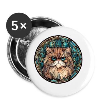 Verre aquarelle de race de chat persan - Lot de 5 grands badges (56 mm) - blanc - Devant