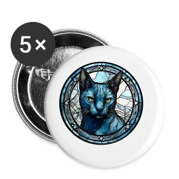 Verre aquarelle de race de chat bleu russe - Lot de 5 grands badges (56 mm) - blanc - Devant