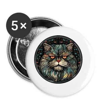 Verre aquarelle de race de chat persan - Lot de 5 grands badges (56 mm) - blanc - Devant