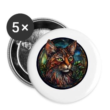 Sokoke Katzenrasse Aquarell Glasmalerei - Buttons groß 56 mm (5er Pack) - Weiß - Vorne